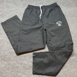 Zipway Brooklyn Nets NBA Mens Medium Black Mesh Lined Warm Up Track Pants Zip